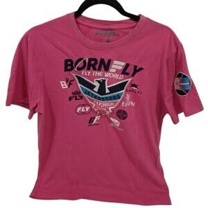 BORN FLY Pink Jetsetters Tee w/ Embroidered Patches Size Unisex 2XL New with Tag